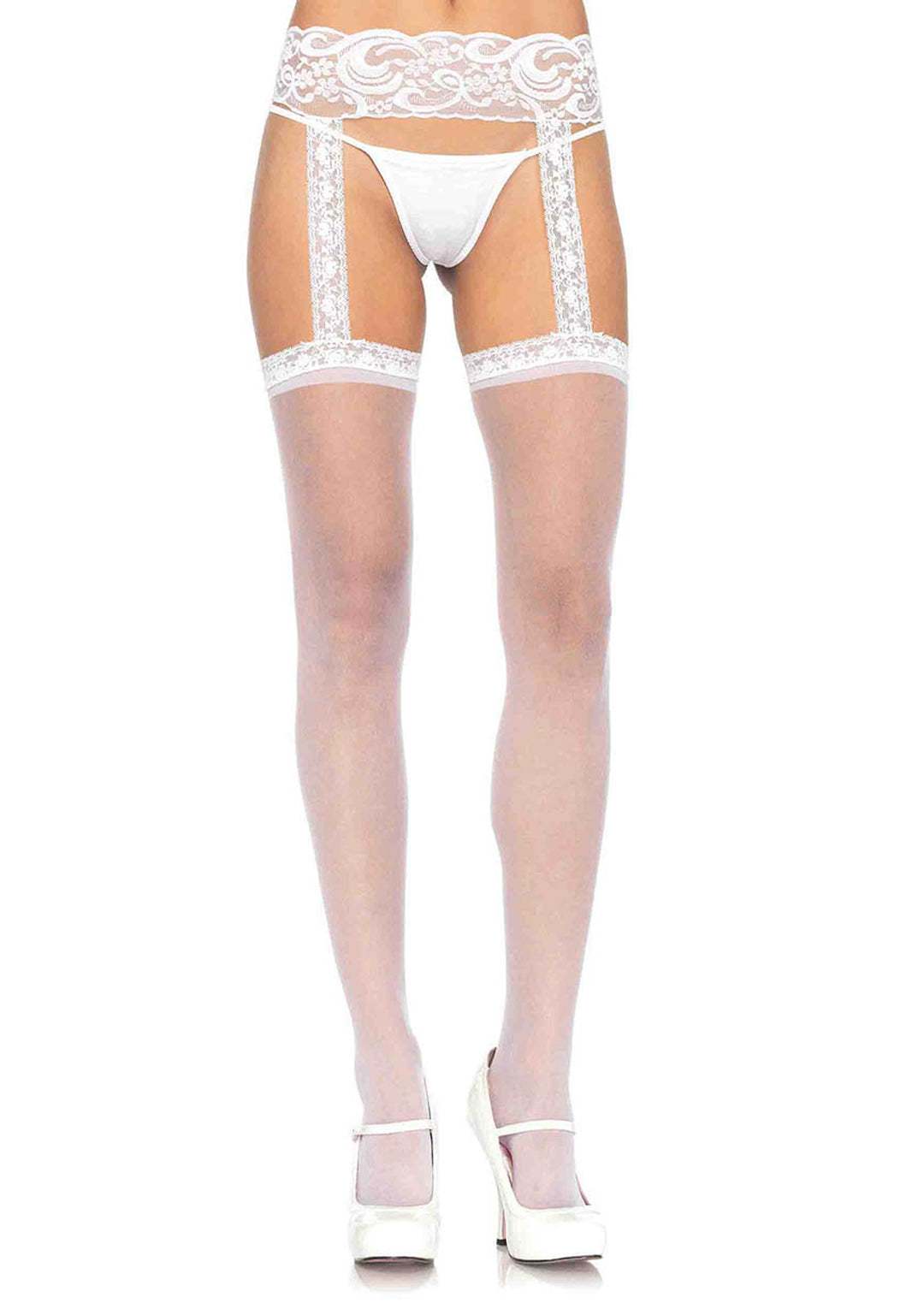 Sheer Thight-high With Lace Garter Belt