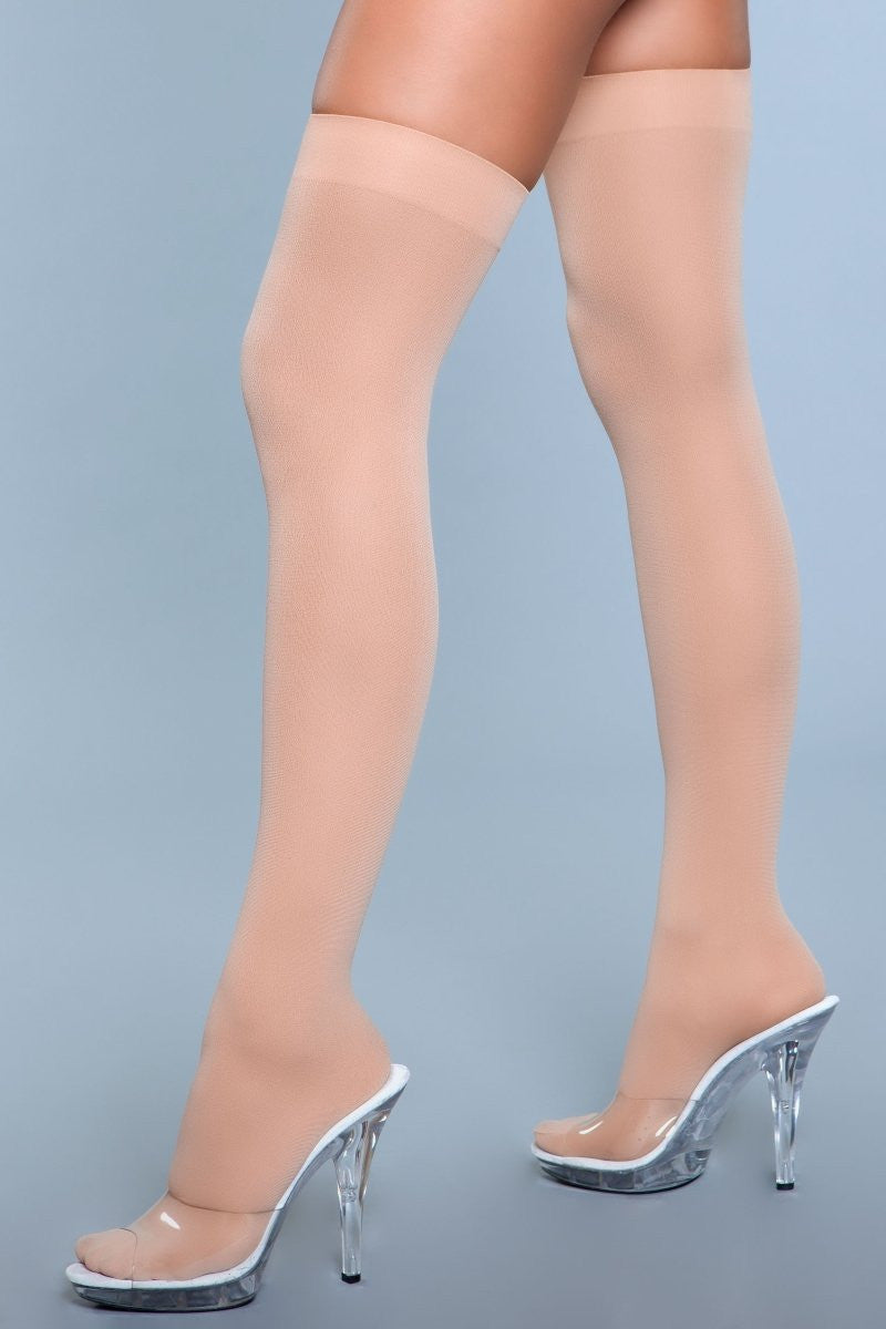 Opaque Nylon Thigh Highs Nude