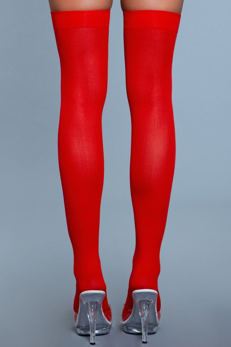 Opaque Nylon Thigh Highs Red