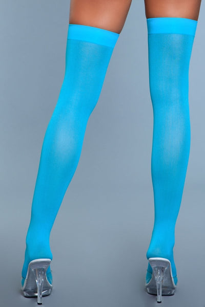 Opaque Nylon Thigh Highs Turquoise