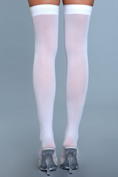 Opaque Nylon Thigh Highs White