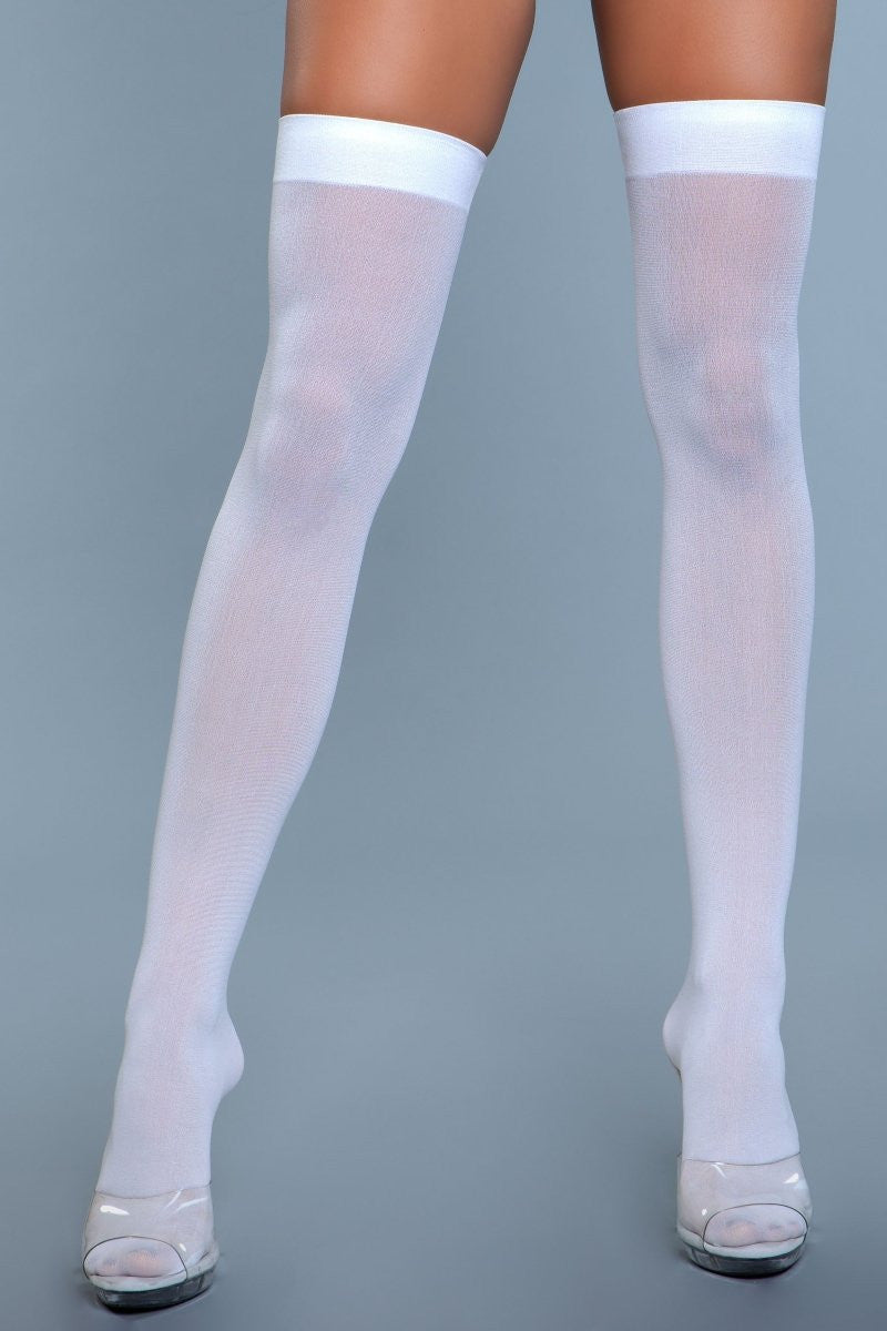 Opaque Nylon Thigh Highs White