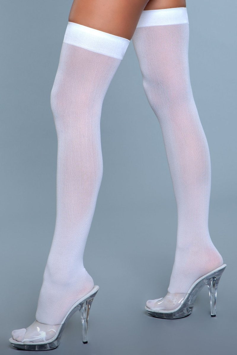 Opaque Nylon Thigh Highs White