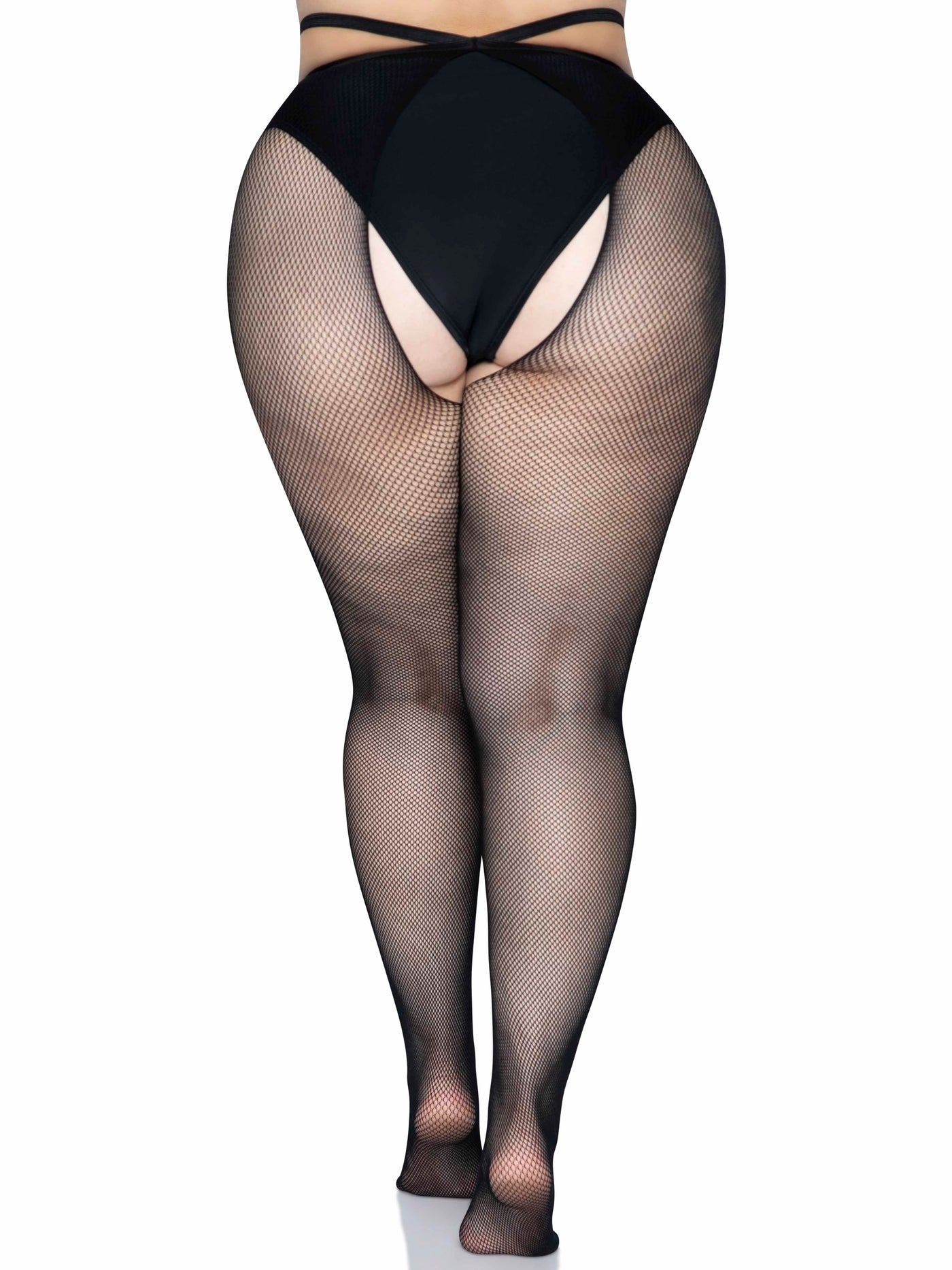 Micro Net Strappy Waist Crotchless Tights