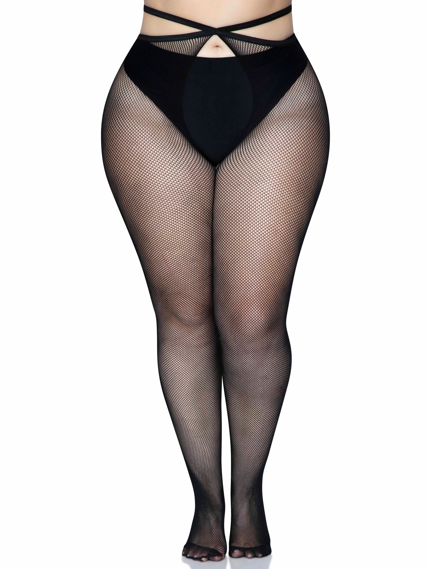 Micro Net Strappy Waist Crotchless Tights