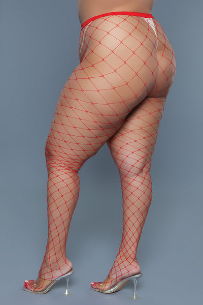 Oversized Fishnet Pantyhose Red