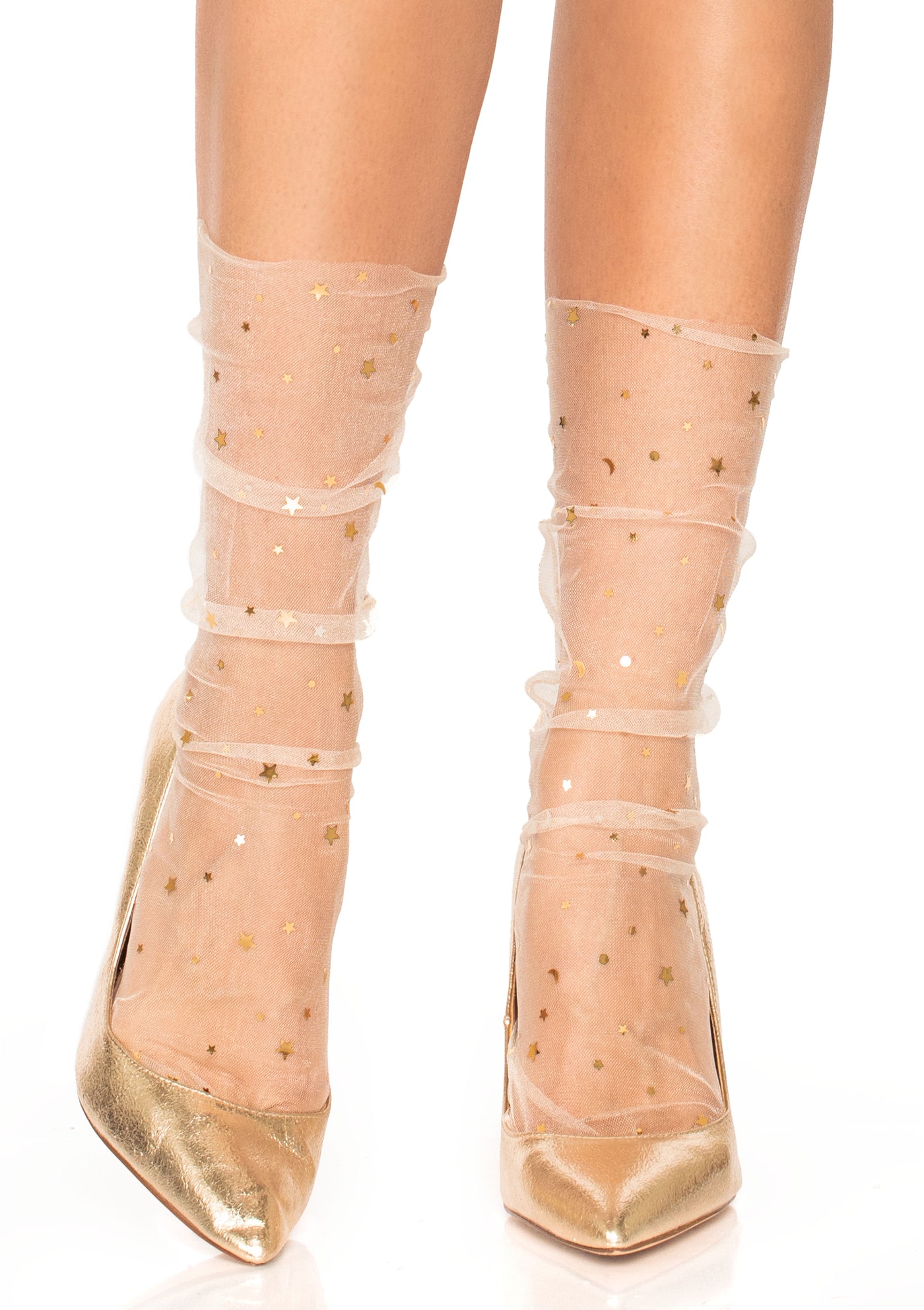 Stars And Moons Embellished Sheer Tulle Anklet Sock