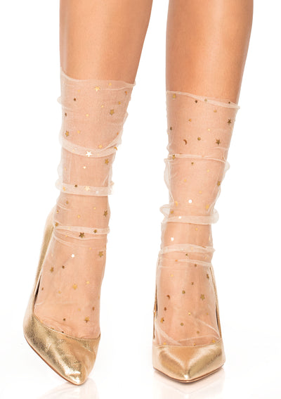 Stars And Moons Embellished Sheer Tulle Anklet Sock