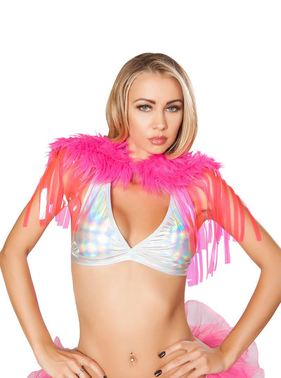 Fringed Shrug with Fur Detail