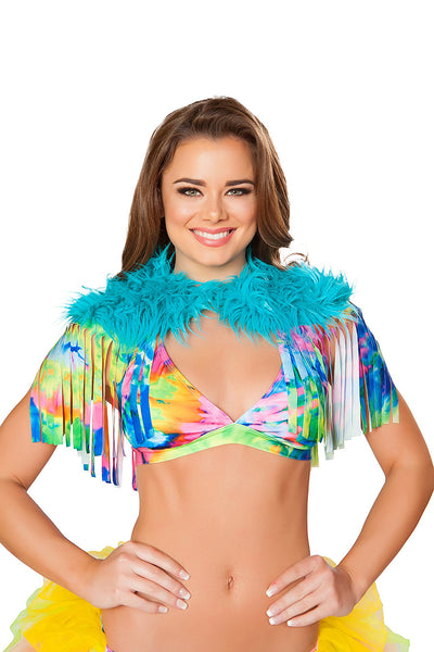 Fringed Shrug with Fur Detail