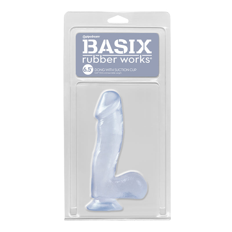 Pipedream Basix Rubber Works 6.5 in. Dong With Balls & Suction Cup Clear