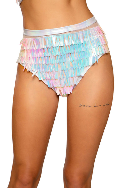 White Raindrop Sequin & Shimmer High-Waisted Shorts