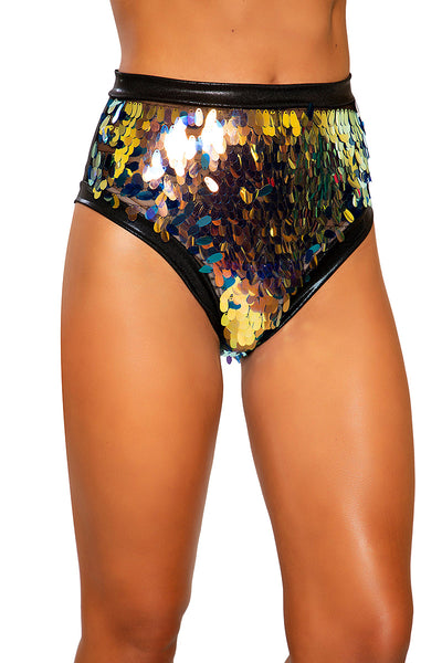 Black Tear Drop Sequin & Shimmer High-Waisted Shorts