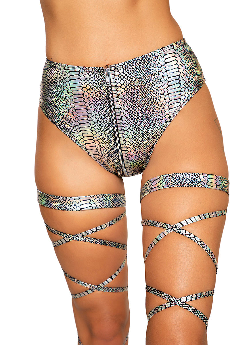 Snake Skin High-Waisted Shorts with Zipper Closure