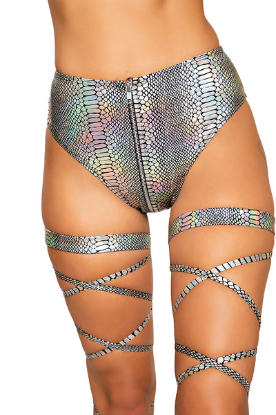 Snake Skin High-Waisted Shorts with Zipper Closure