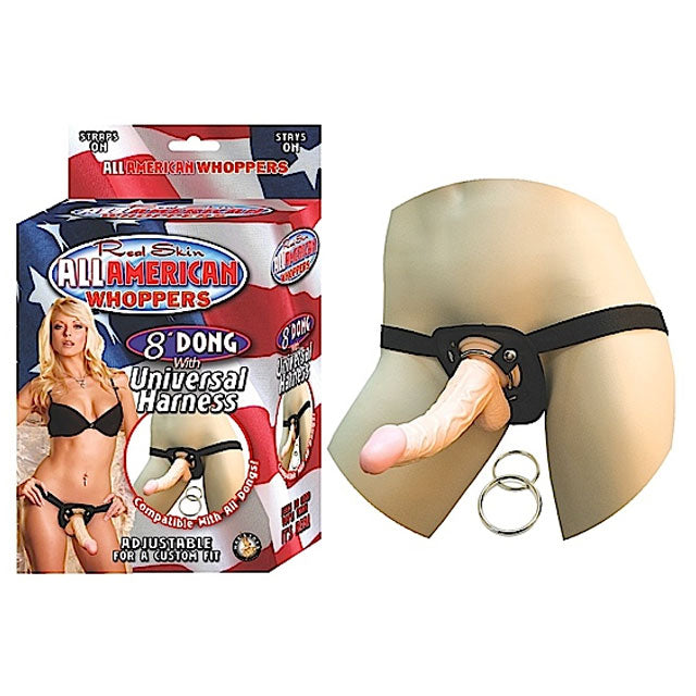 All American Whoppers 8in. Dong with Universal Harness