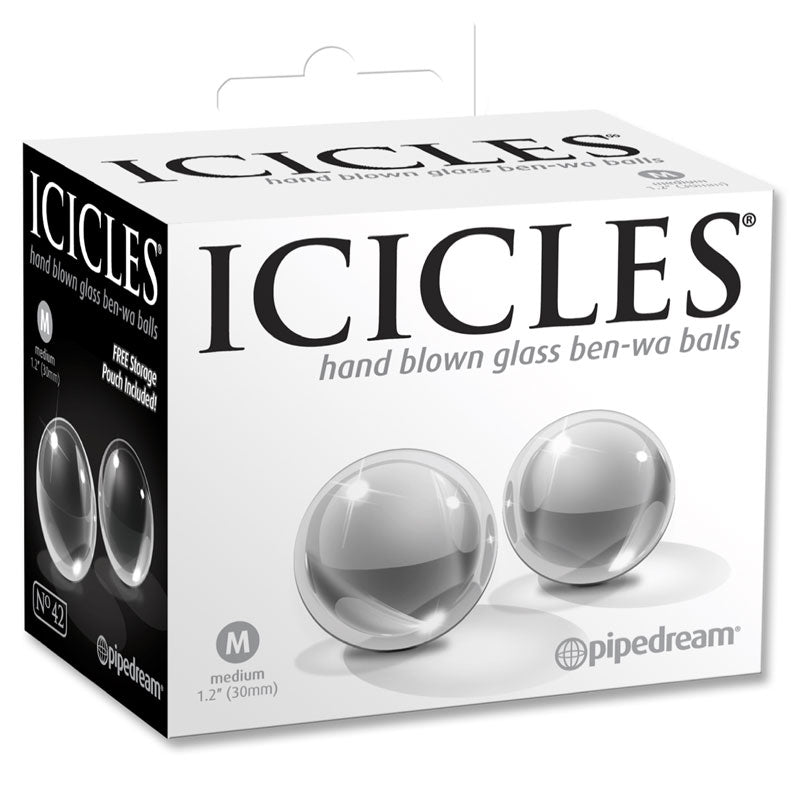Pipedream Icicles No. 42 2-Piece Glass Ben-Wa Balls Medium Clear