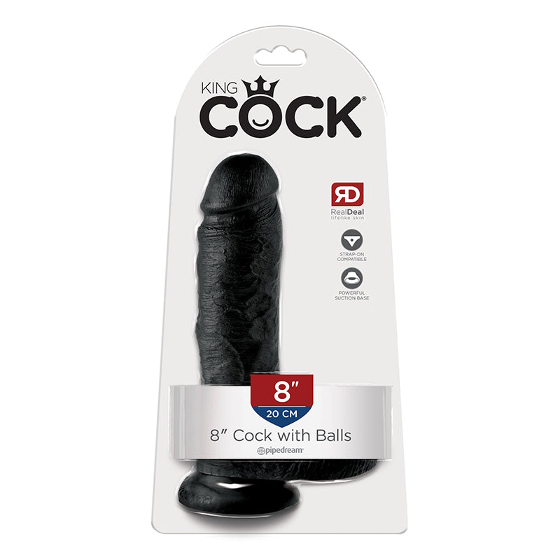 Pipedream King Cock 8 in. Cock With Balls Realistic Suction Cup Dildo Black