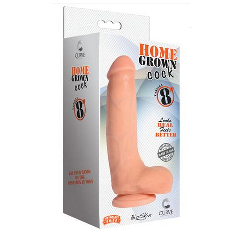 Curve Toys Home Grown Cock 8 in. Dildo with Balls & Suction Cup Beige