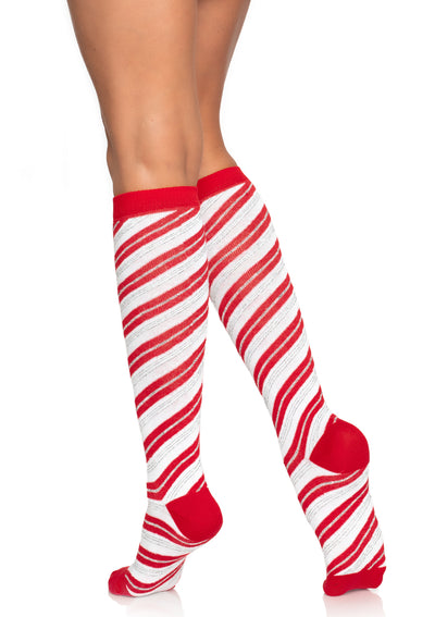 Candy Cane Lurex Knee Socks