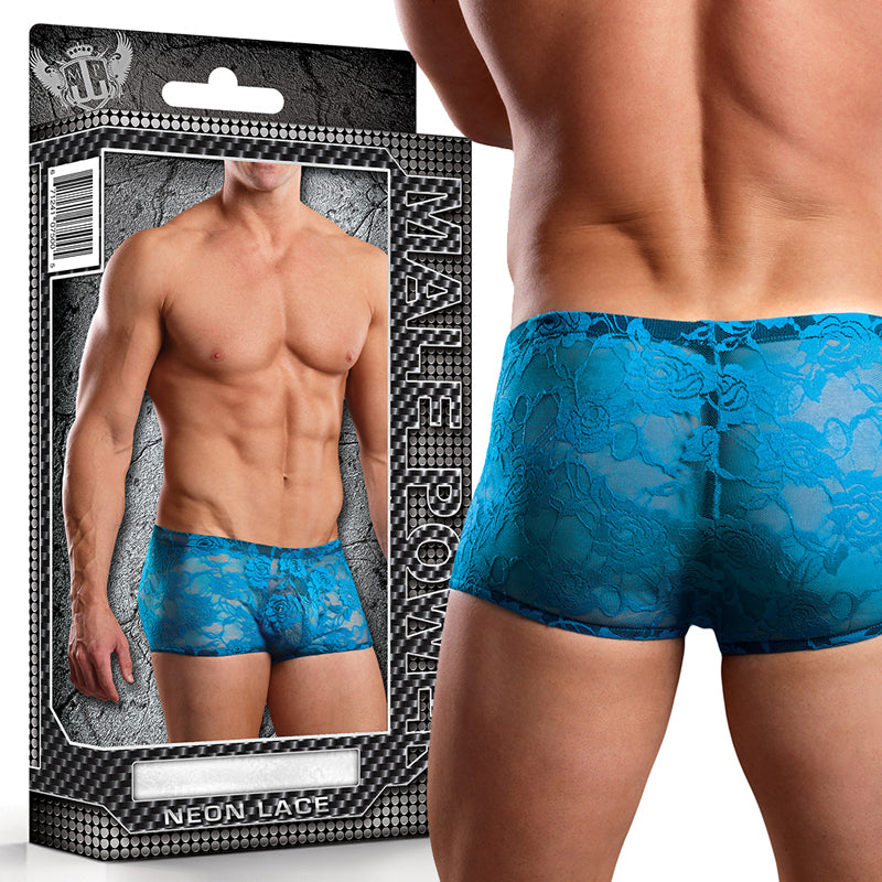 Male Power Mini Short Neon Lace Turq Large