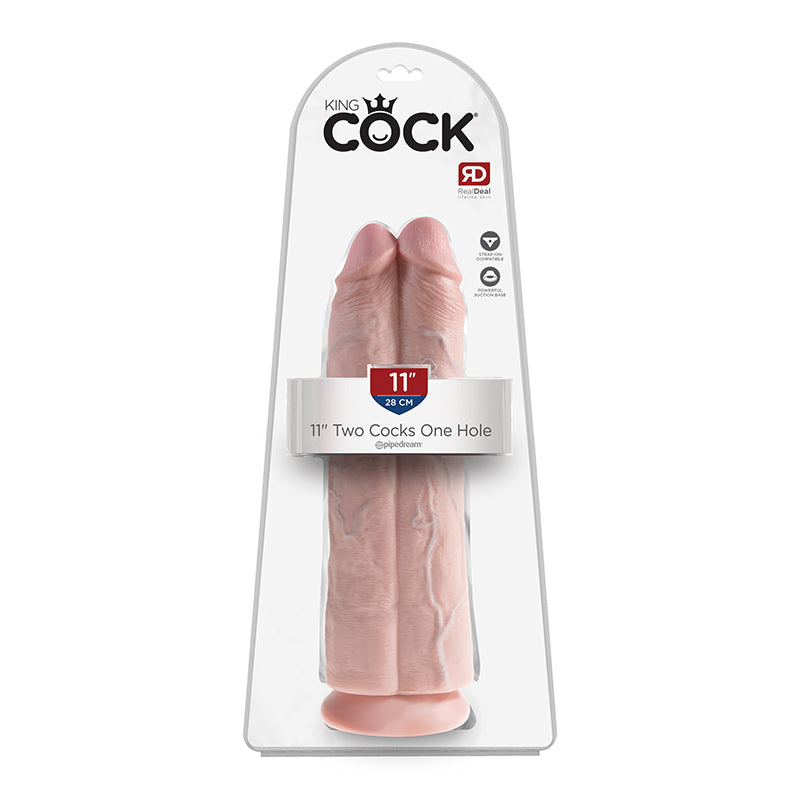 Pipedream King Cock 11 in. Two Cocks One Hole Dual Dildo With Suction Cup Beige