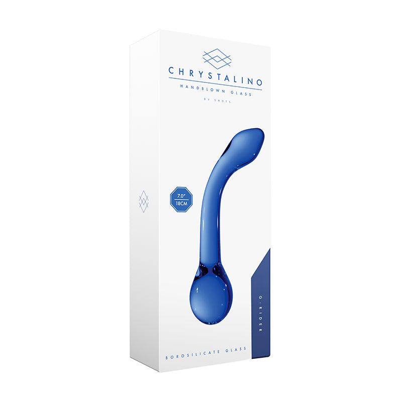 Shots Chrystalino G-Rider Curved 7 in. Glass G-Spot Wand Dildo Blue