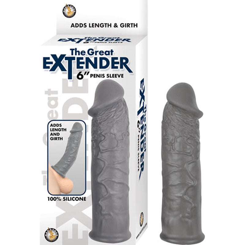 The Great Extender 6in Penis Sleeve Silicone Grey