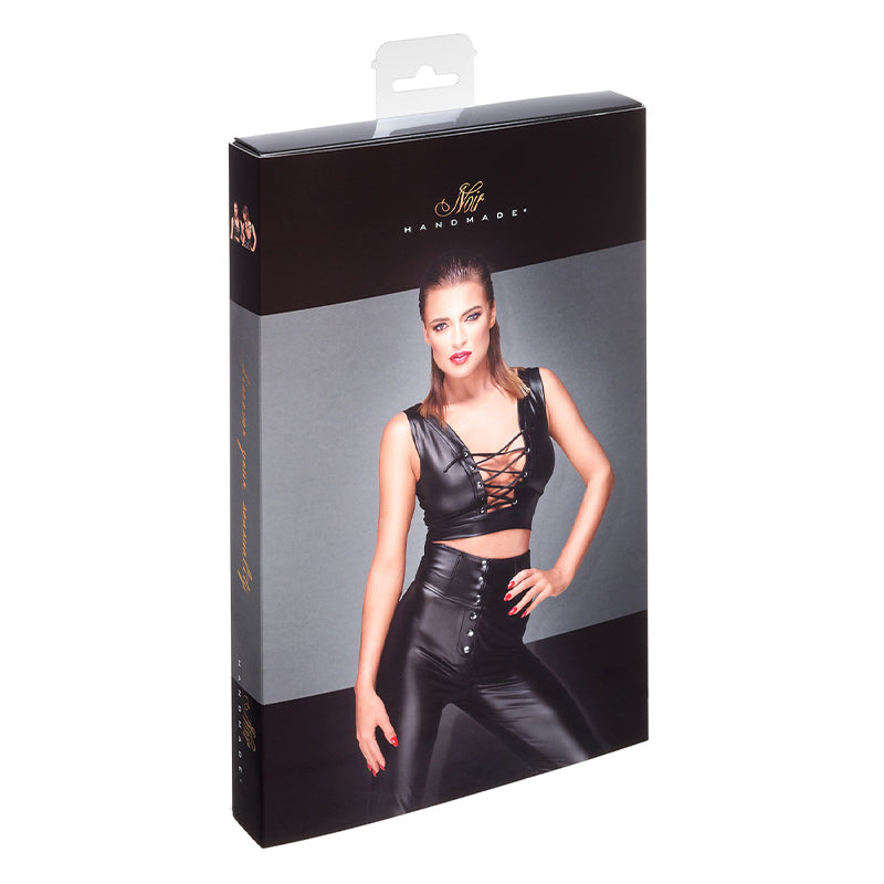 Noir Handmade Powerwetlook Top with Lacing XL