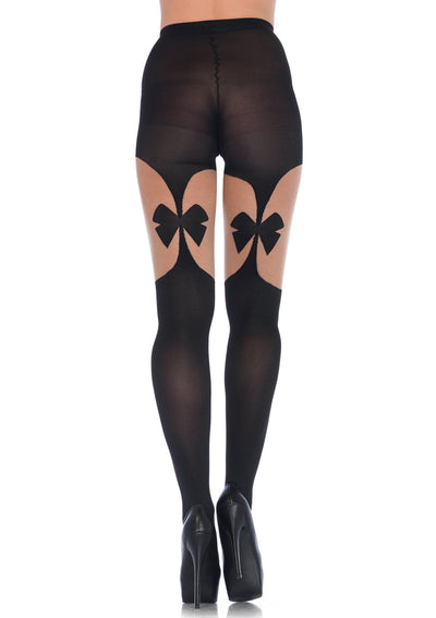 Opaque Illusion Garterbelt Tights With Front And Back Bow