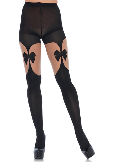 Opaque Illusion Garterbelt Tights With Front And Back Bow