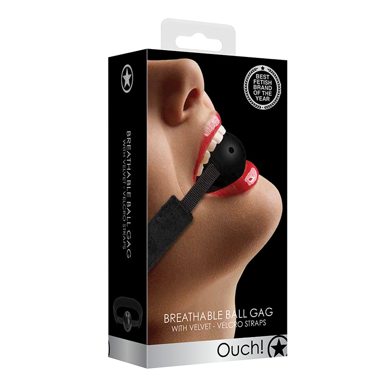 Ouch! Velvet Adjustable Breathable Ball Gag With Velcro Straps Black