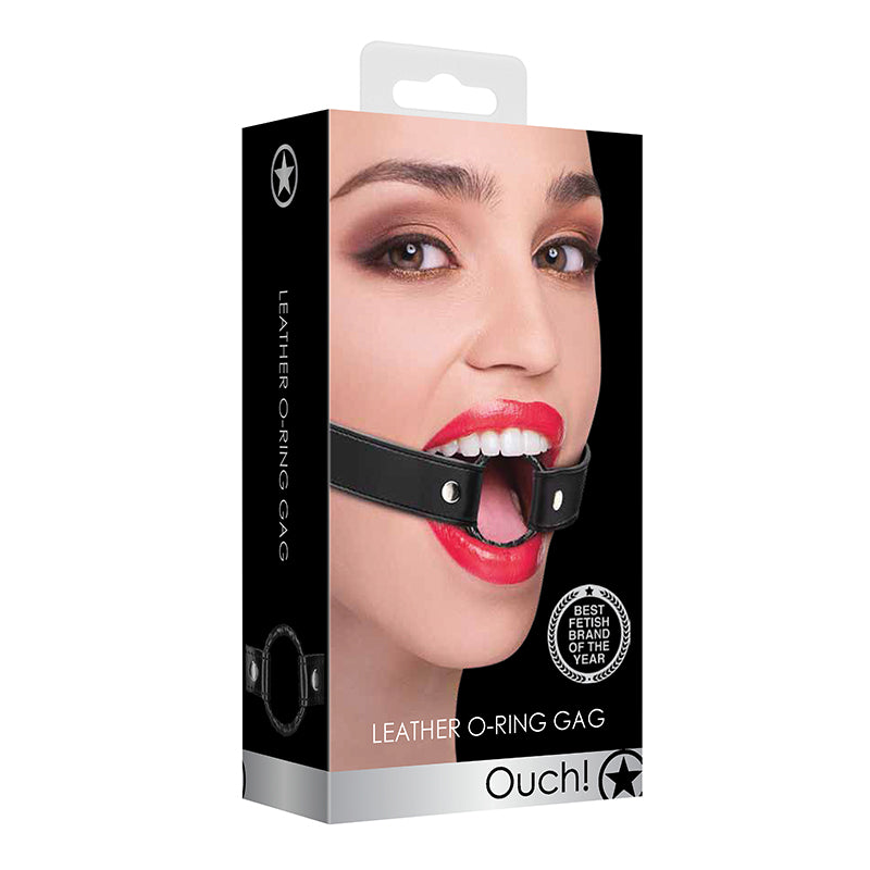 Ouch! Leather O-Ring Gag With Wrapped Ring Black