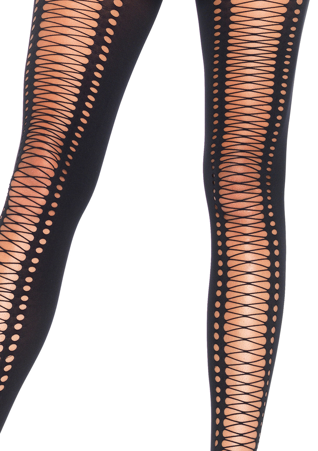 Spandex Seamless Opaque Crochet Faux Lace Up Tights