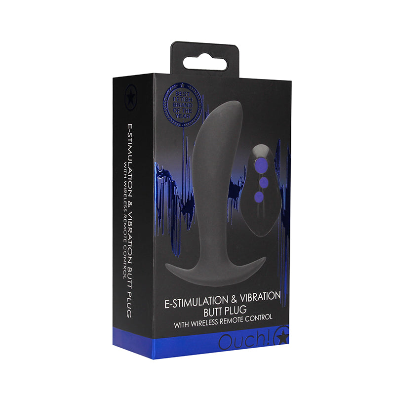 Ouch! Electro Rechargeable Remote-Controlled E-Stimulation & Vibration Silicone Anal Plug Black