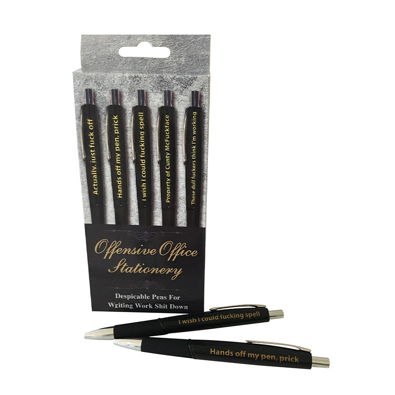 Offensive Office Stationery (Pens) Assorted Sayings. (5-Pack)