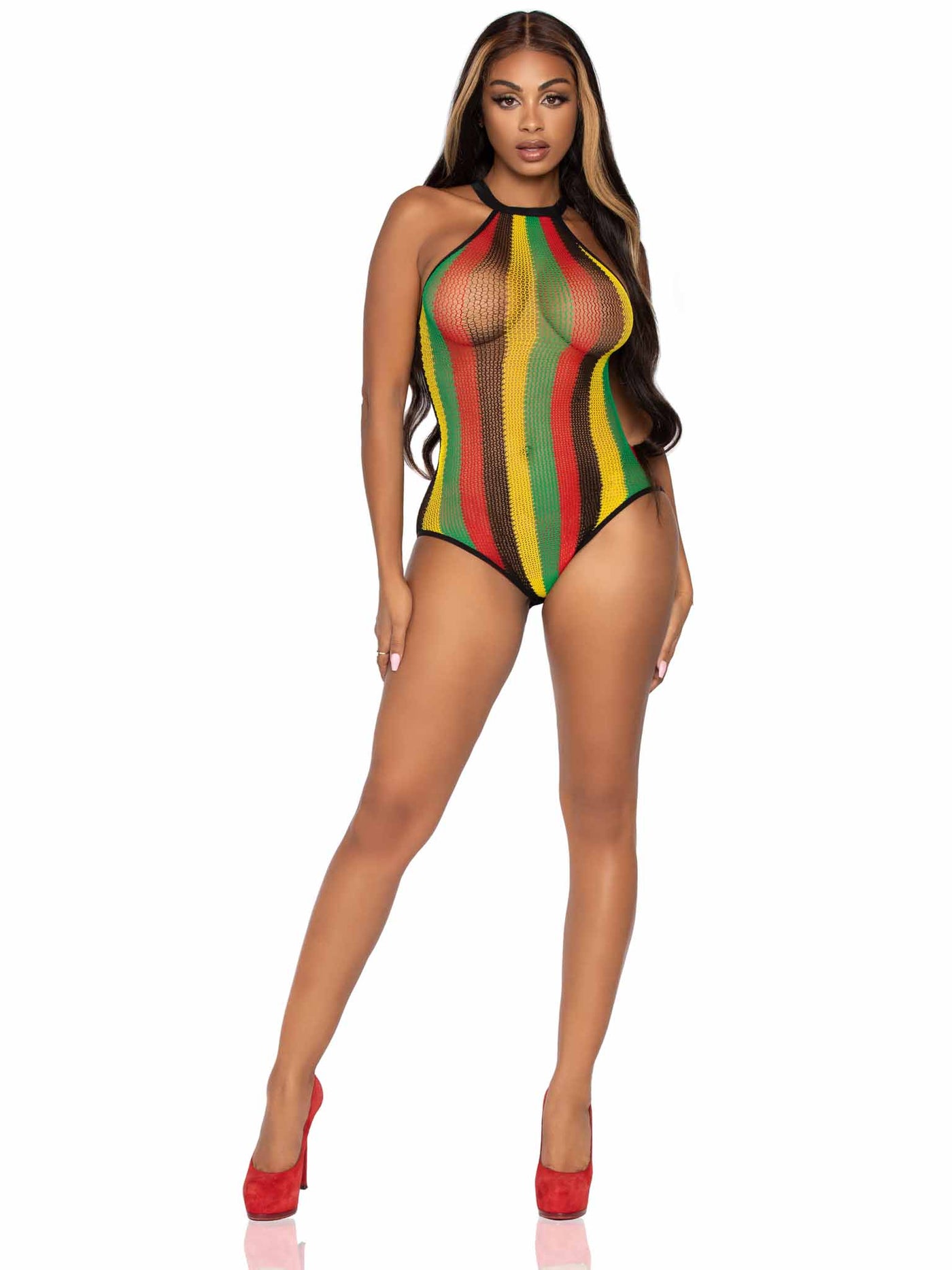 Rasta Net Racer Back Bodysuit With Snap Crotch