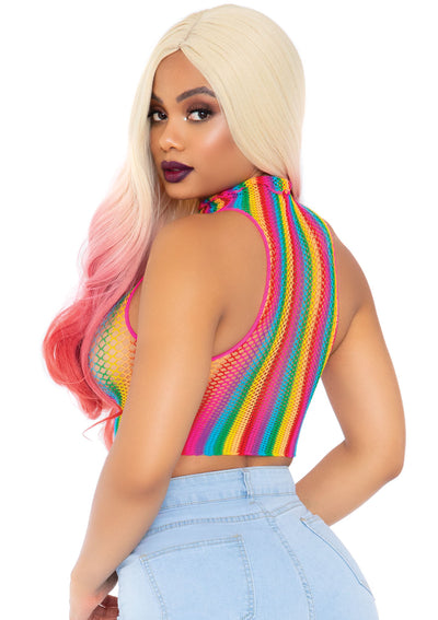 Rainbow Net High Neck Crop Top