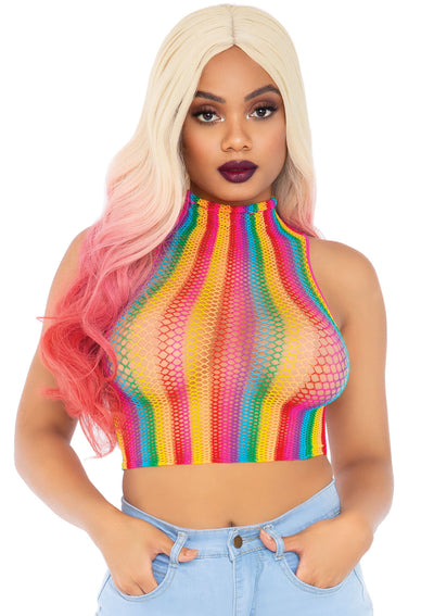 Rainbow Net High Neck Crop Top