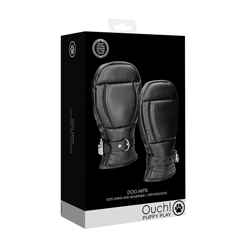 Ouch! Puppy Play Adjustable Locking Neoprene Dog Mitts Black