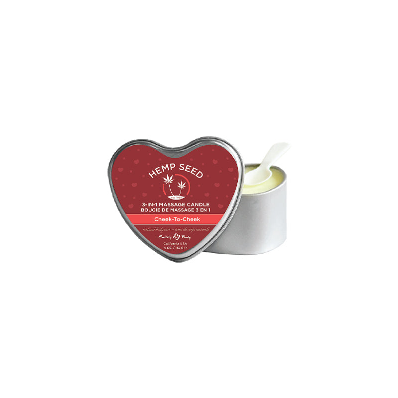 Earthly Body Hemp Seed Valentine 3-in-1 Massage Heart Candle Cheek-to-Cheek 4.7 oz / 133 g