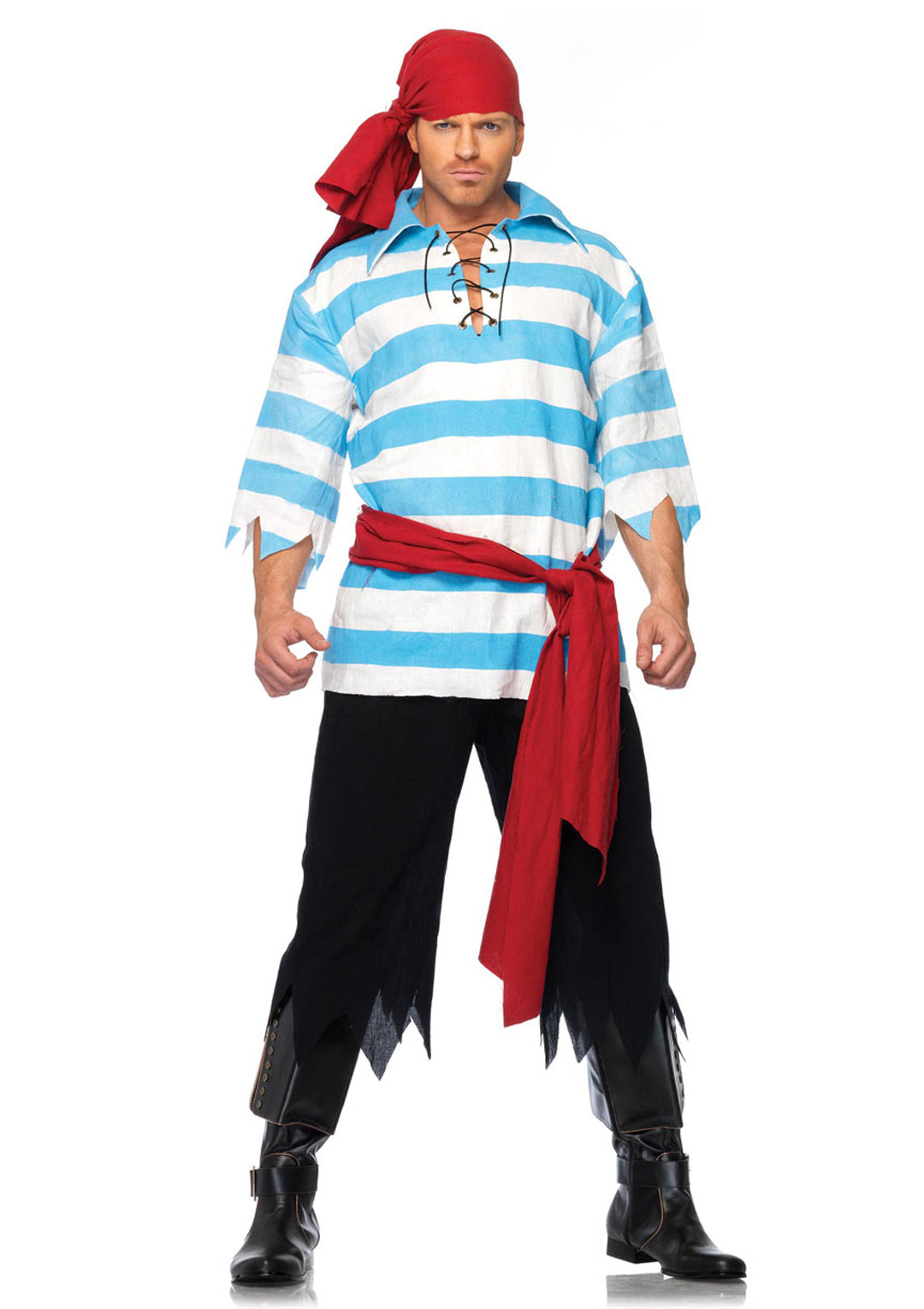 4-piece Pillaging Pirate,striped Shirt,tattered Pants,sash,head Scarf