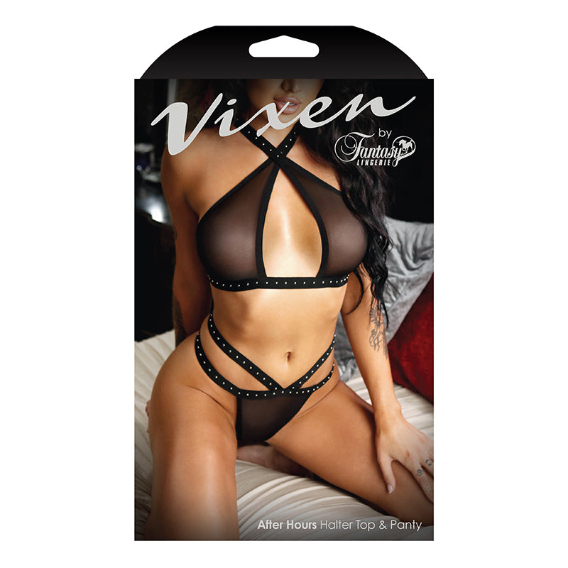 Vixen After Hours Studded Halter Top & Panty Black O/S
