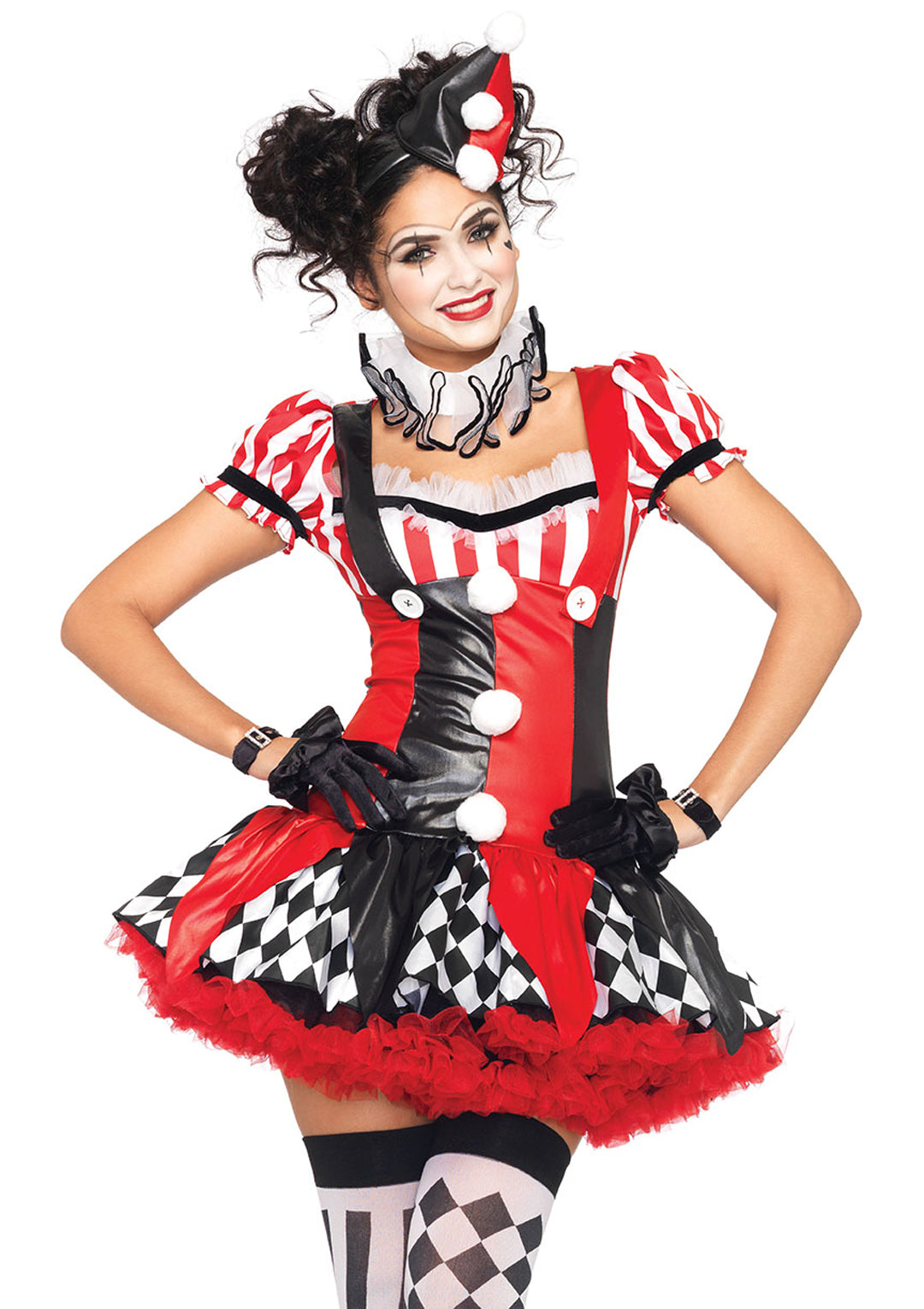 3-piece Harlequin Clown,suspender Dress,ruffle Neck Piece,hat