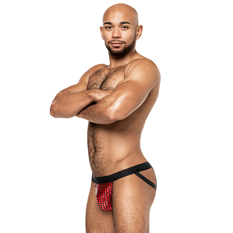 Male Power Disco Desire Strappy Ring Jock Black/Red L/XL