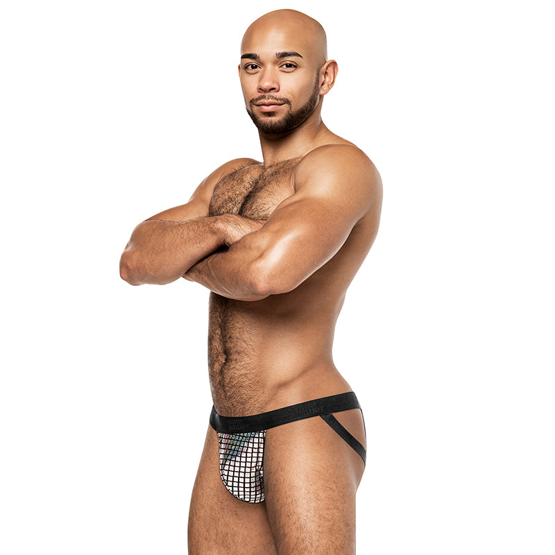 Male Power Disco Desire Strappy Ring Jock Black/Silver L/XL