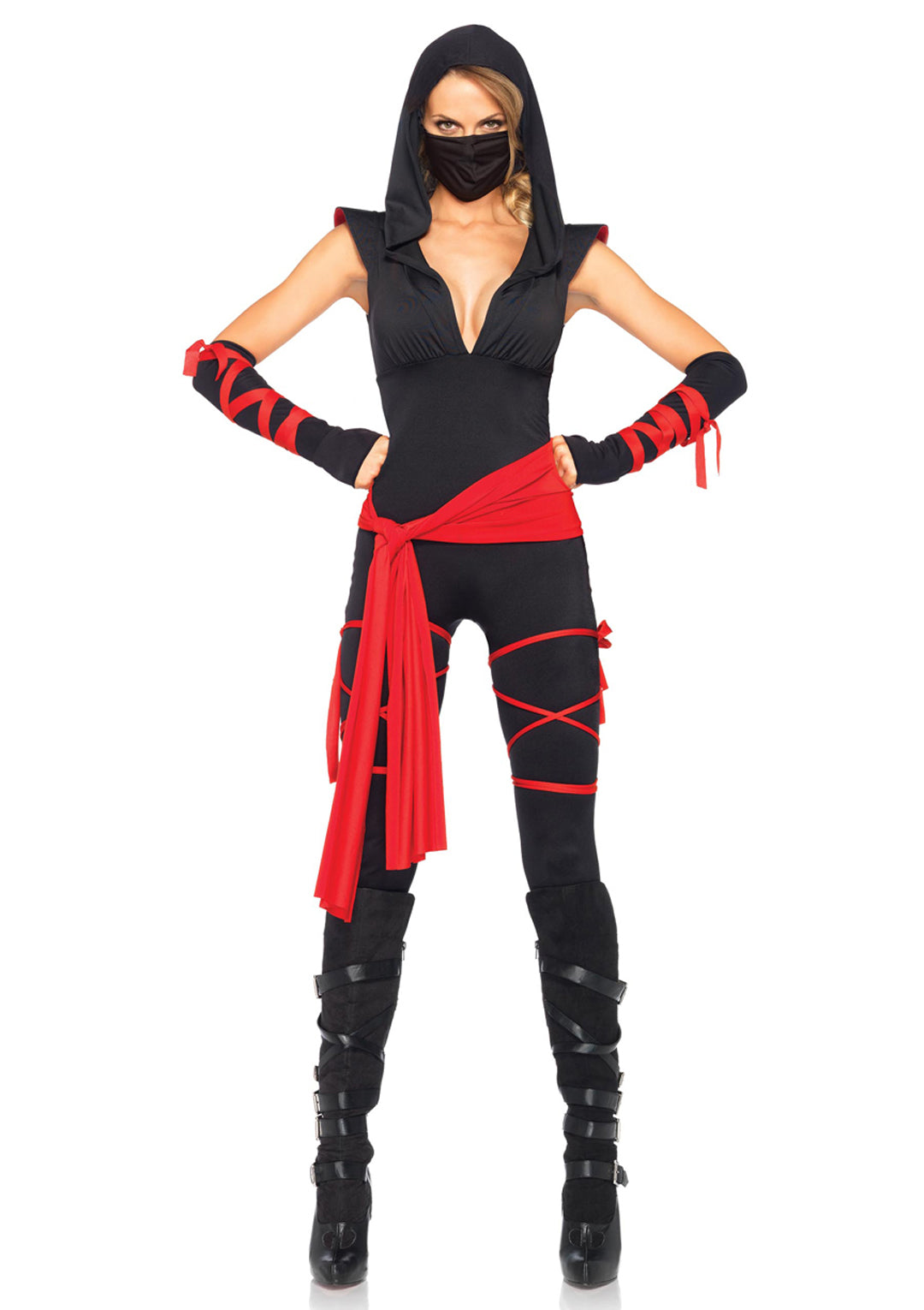 4-piece Deadly Ninja,catsuit With Attached Leg Wraps ,waist Sash,arm Warmers,mask