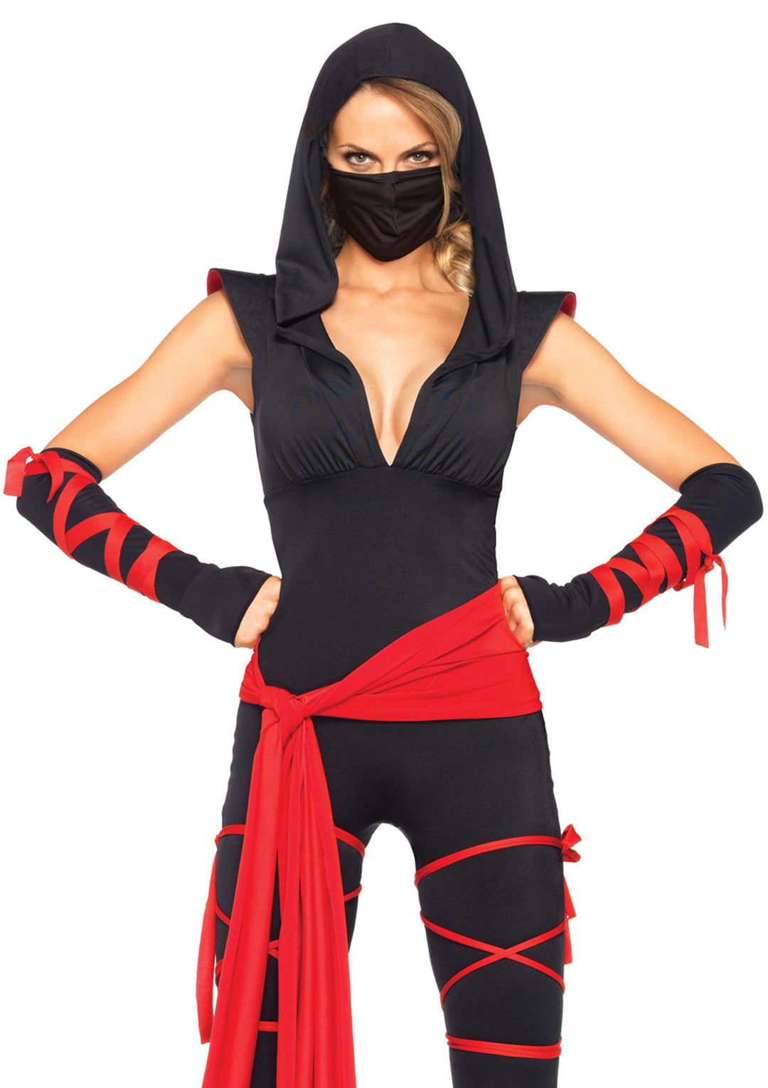 4-piece Deadly Ninja,catsuit With Attached Leg Wraps ,waist Sash,arm Warmers,mask