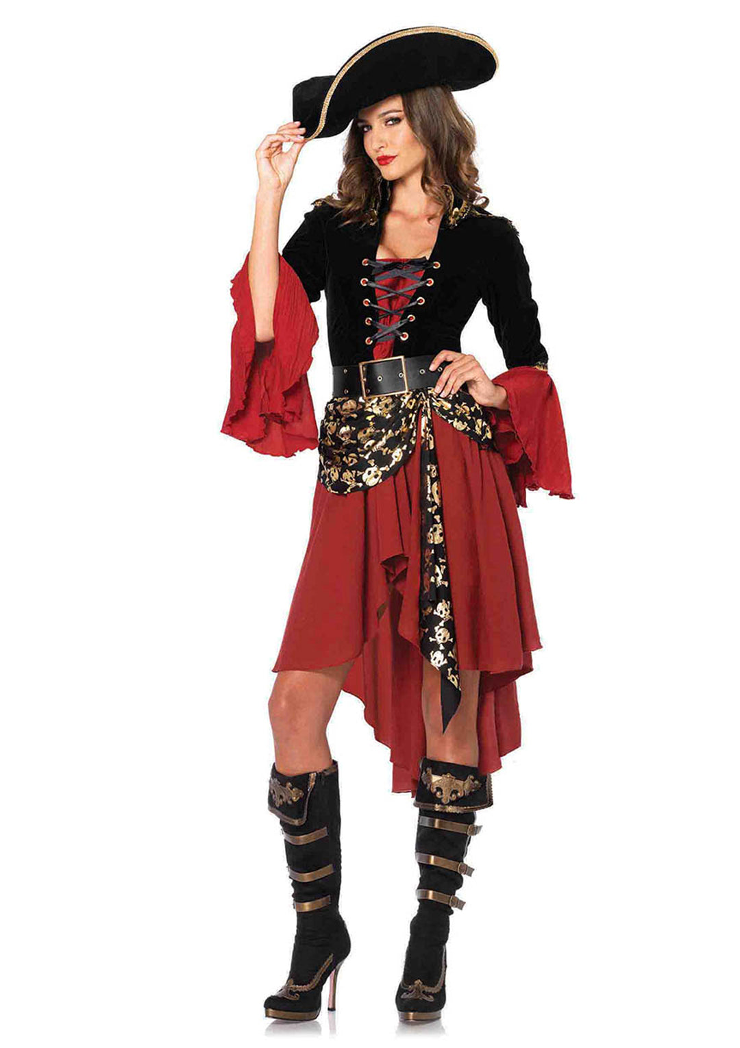 2-piece Cruel Seas Captain,high/low Dress W/skull Sash,belt