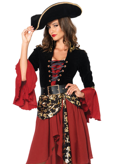 2-piece Cruel Seas Captain,high/low Dress W/skull Sash,belt